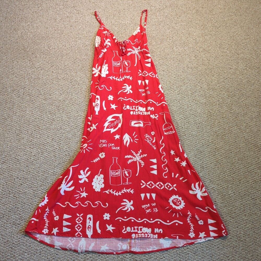 Paper Heart Anthropologie Mexico Maxi Dress Red Medium Linen Blend Resort